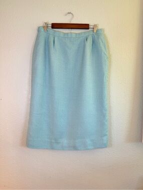 Mort Schrader Silk Blend Vintage 50s Robins Egg Pastel Blue Retro Midi Skirt 10